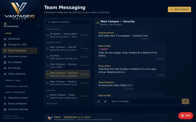 A list of channels and a conversation in the security team channel