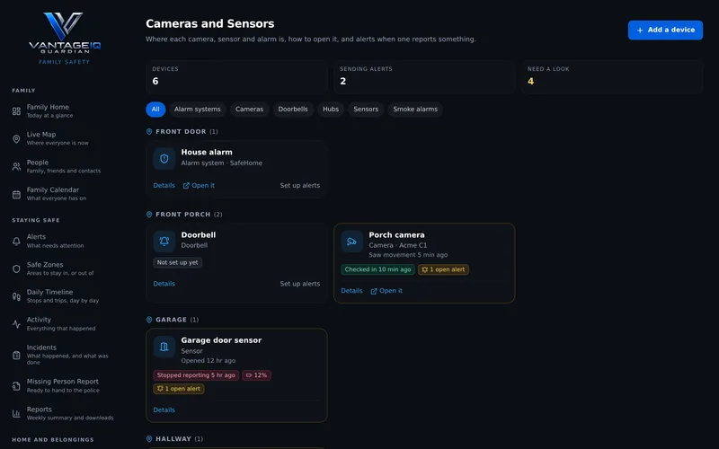 A list of home devices grouped by room
