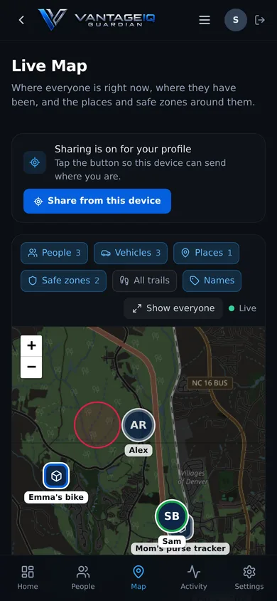 The Live Map on a phone, with people's pictures on the map